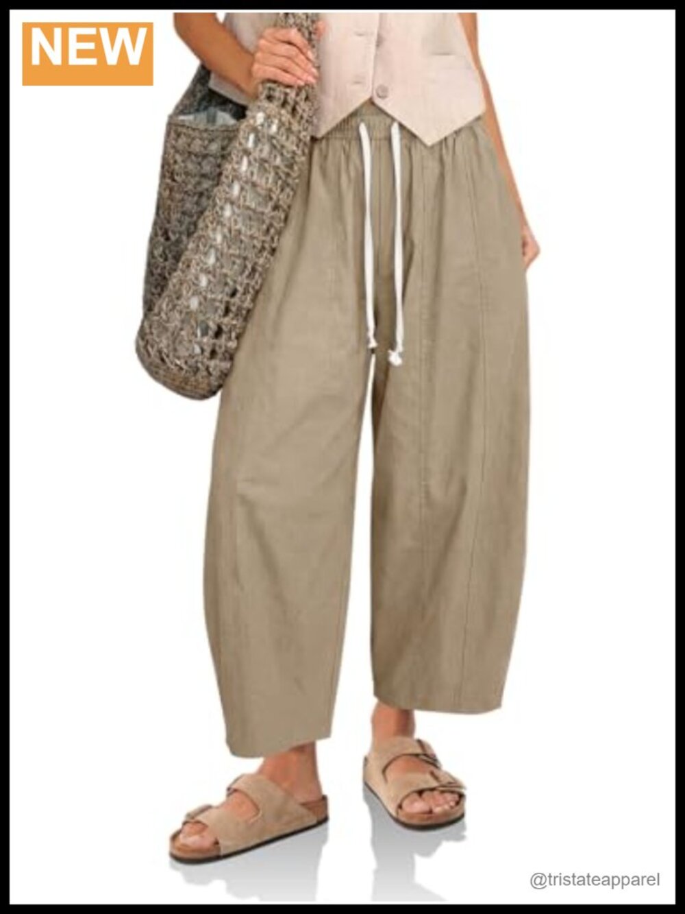 Women's Baggy Barrel Pants High Waisted Drawstring Cropped Trousers